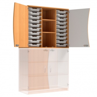 Wellentüren-Aufsatzschrank, 91 cm hoch, 105x50 cm (B/T), Tür rechts grau, 